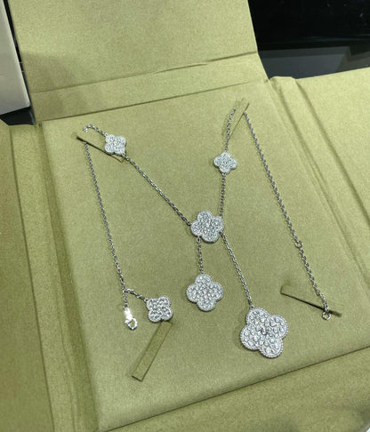 [⭐Mova]CLOVER 6 MOTIF DIAMOND PAVED NECKLACE