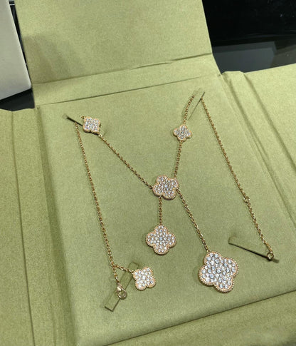 [⭐Mova]CLOVER 6 MOTIF DIAMOND PAVED NECKLACE