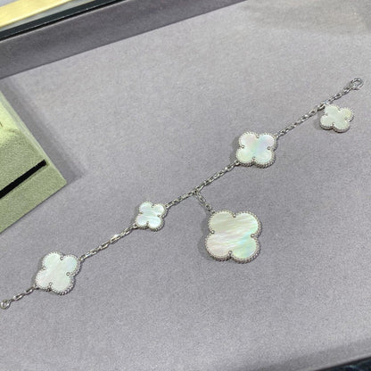 [⭐Mova]CLOVER 5 MOTIF WHITE MOP SILVER BRACELET