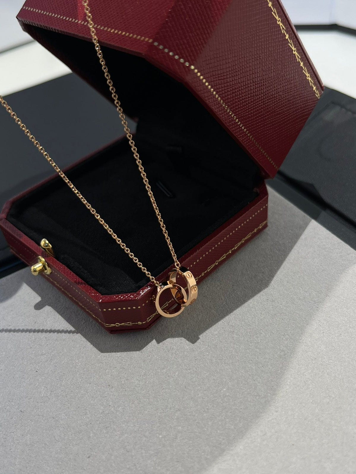 [⭐Mova]LOVE NECKLACE DOUBLE RING PINK GOLD