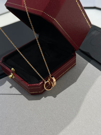 [⭐Mova]LOVE NECKLACE DOUBLE RING PINK GOLD