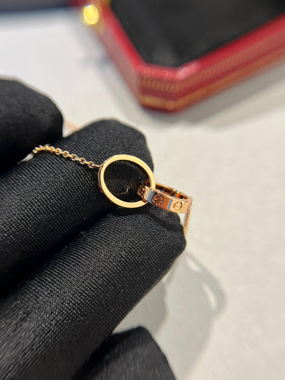 [⭐Mova]LOVE NECKLACE DOUBLE RING PINK GOLD