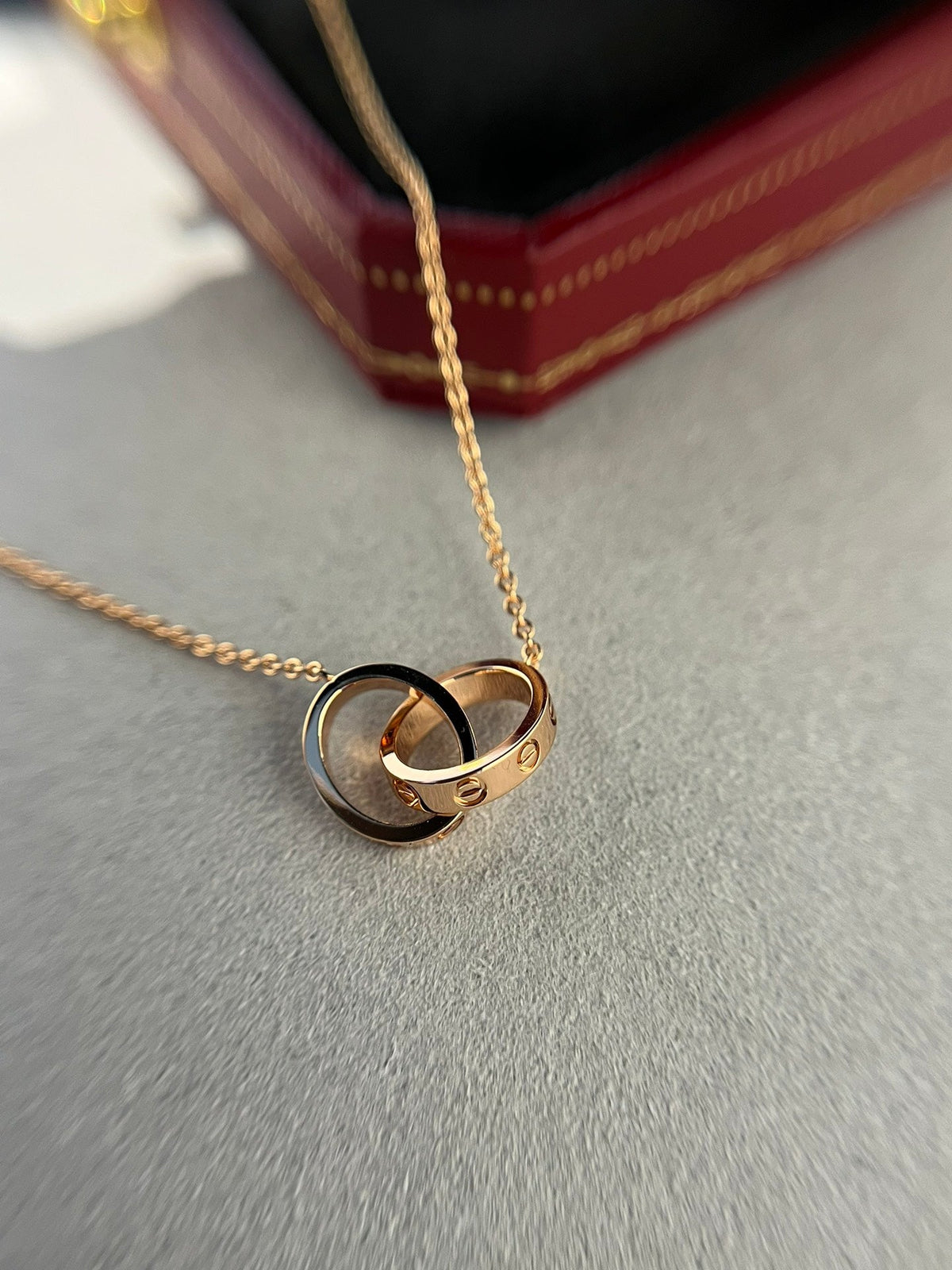 [⭐Mova]LOVE NECKLACE DOUBLE RING PINK GOLD