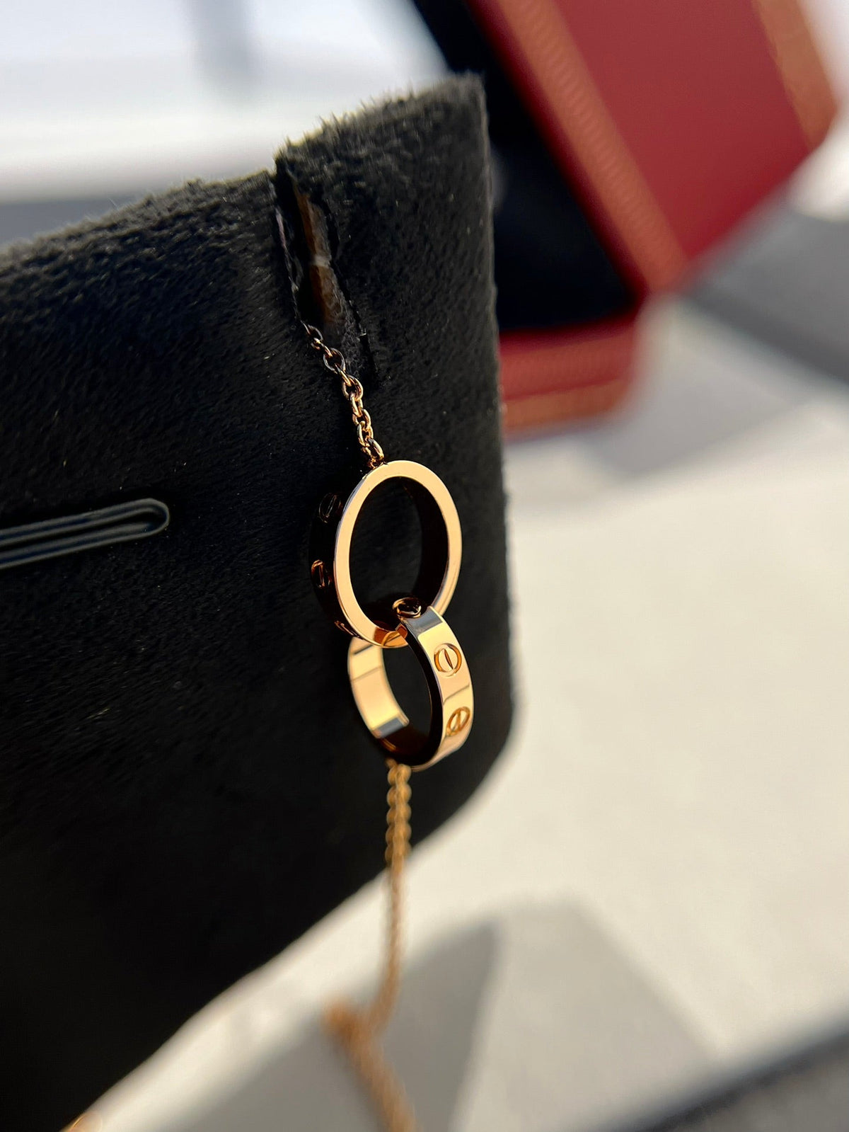 [⭐Mova]LOVE NECKLACE DOUBLE RING PINK GOLD
