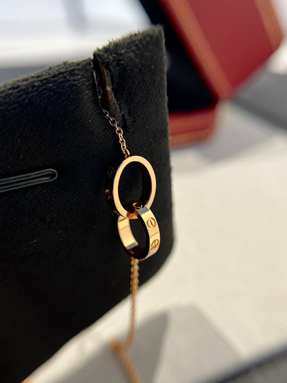 [⭐Mova]LOVE NECKLACE DOUBLE RING PINK GOLD