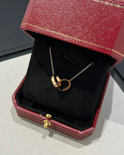 [⭐Mova]LOVE NECKLACE DOUBLE RING PINK GOLD