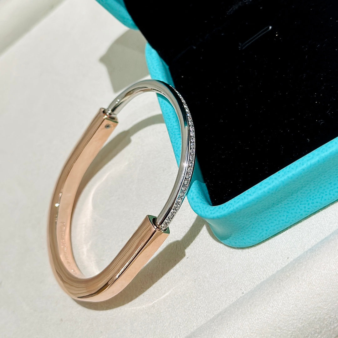 [⭐Mova Jewels]LOCK PINK GOLD SILVER DIAMOND BRACELET
