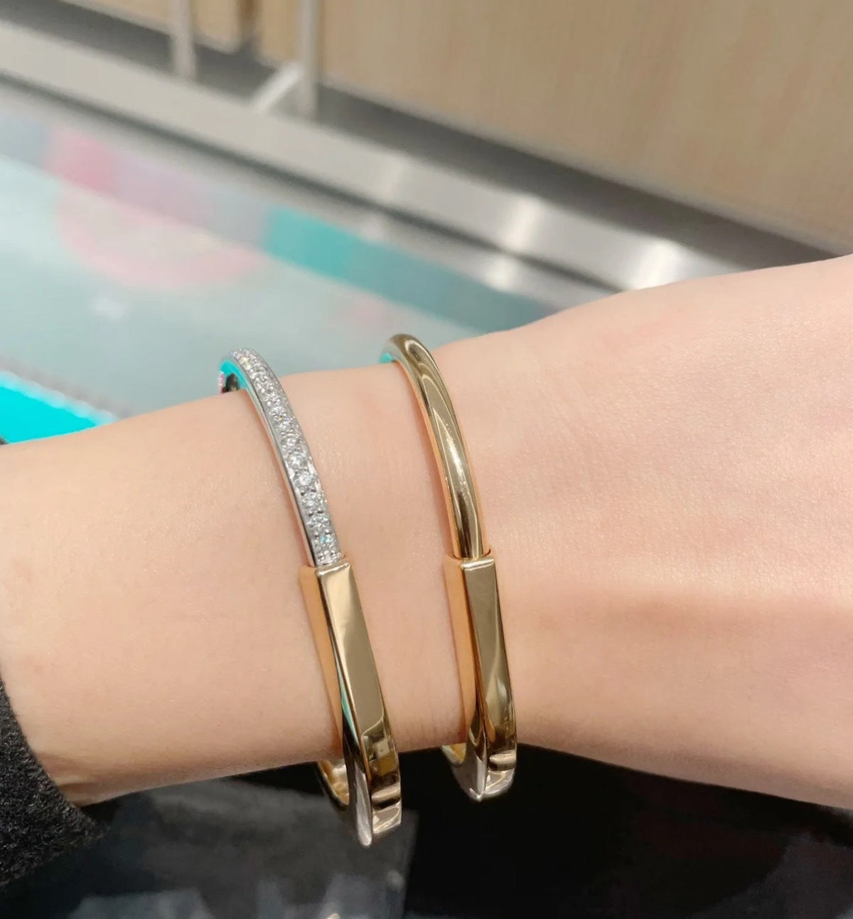 [⭐Mova Jewels]LOCK PINK GOLD SILVER DIAMOND BRACELET