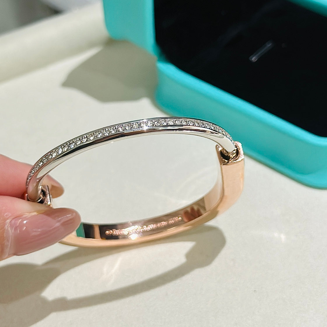 [⭐Mova Jewels]LOCK PINK GOLD SILVER DIAMOND BRACELET