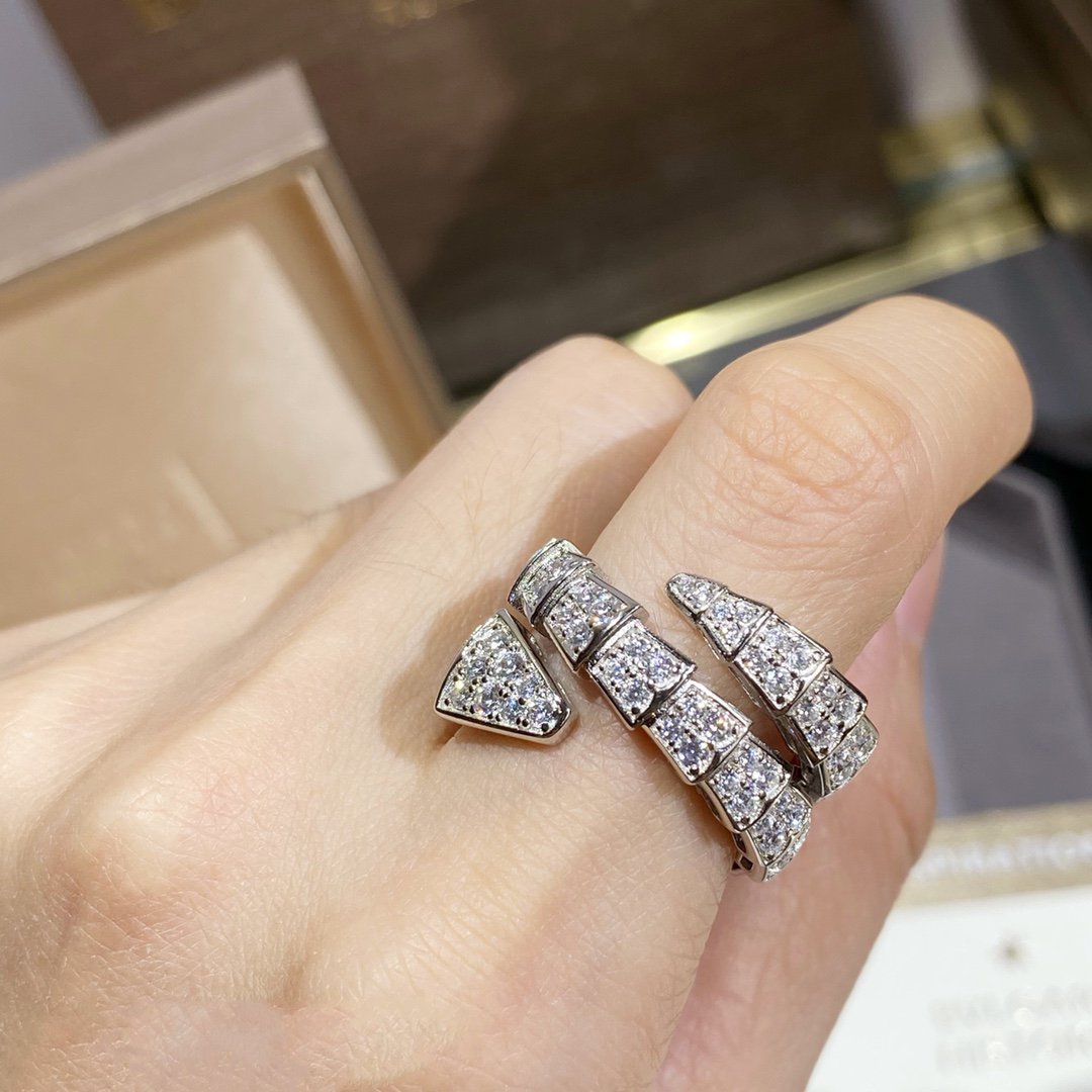 [⭐Mova]SERPENTI DOUBLE RING SILVER DIAMOND PAVED