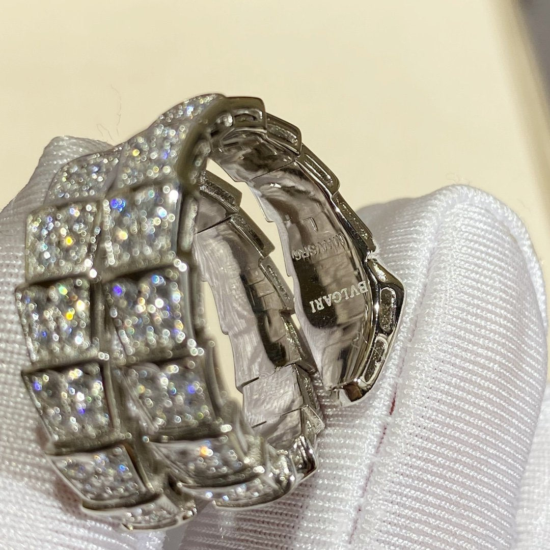 [⭐Mova]SERPENTI DOUBLE RING SILVER DIAMOND PAVED