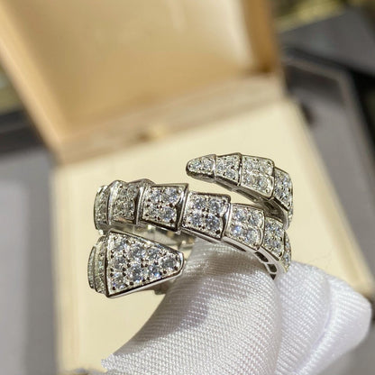 [⭐Mova]SERPENTI DOUBLE RING SILVER DIAMOND PAVED