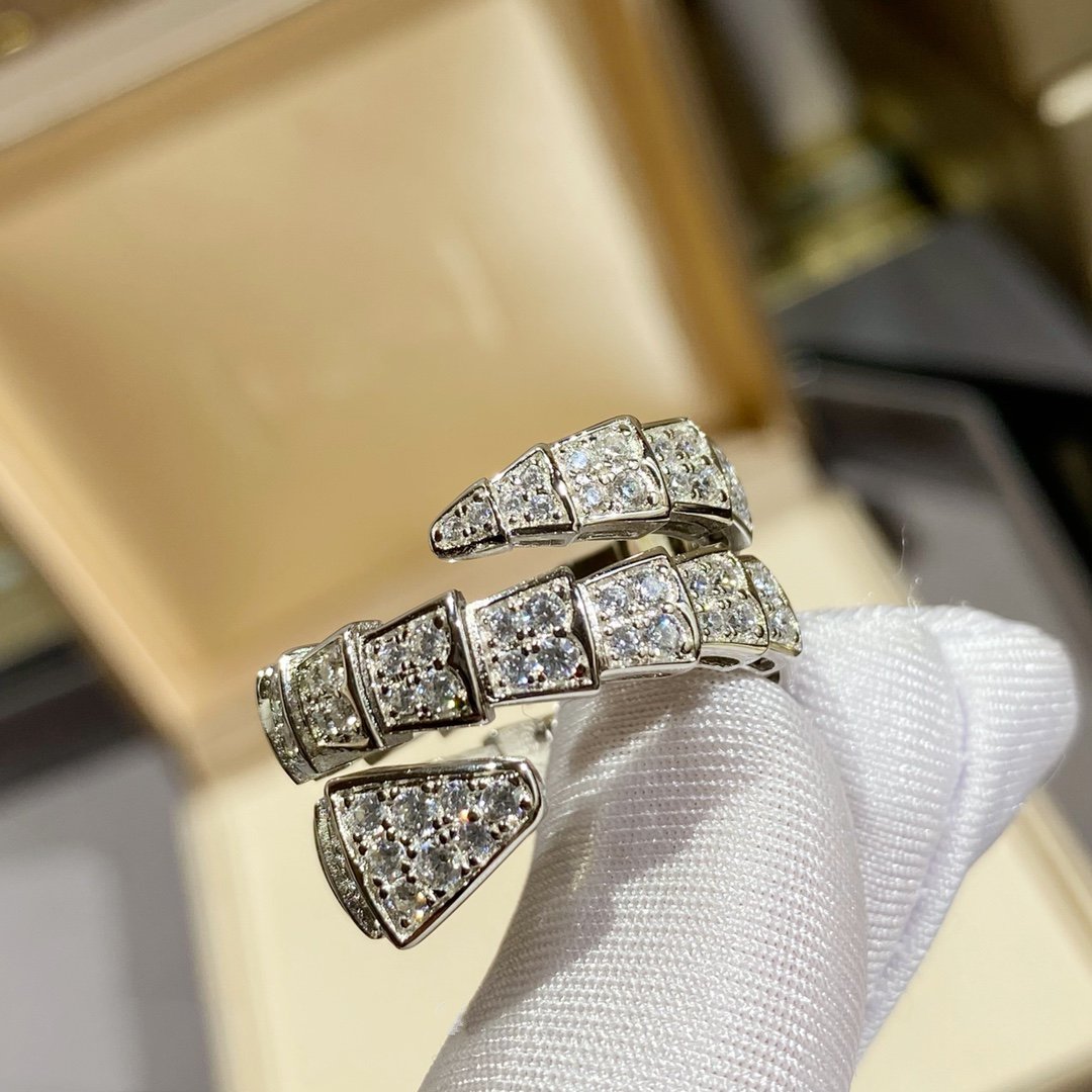 [⭐Mova]SERPENTI DOUBLE RING SILVER DIAMOND PAVED