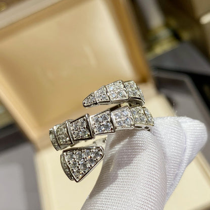 [⭐Mova]SERPENTI DOUBLE RING SILVER DIAMOND PAVED