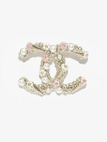 [⭐Mova]26C Pink-White Enamel Ice Cream Cone Double C Brooch