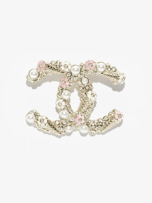[⭐Mova]26C Pink-White Enamel Ice Cream Cone Double C Brooch