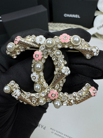 [⭐Mova]26C Pink-White Enamel Ice Cream Cone Double C Brooch