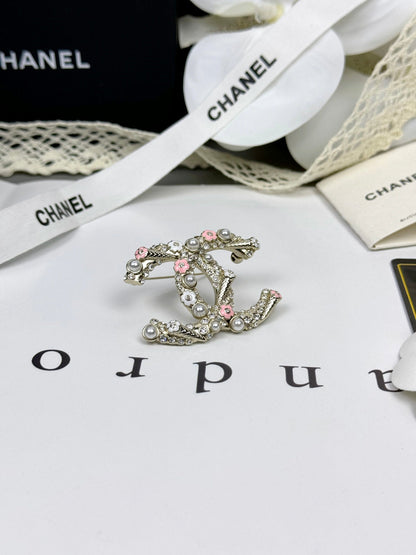 [⭐Mova]26C Pink-White Enamel Ice Cream Cone Double C Brooch