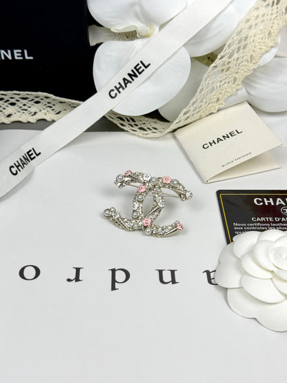 [⭐Mova]26C Pink-White Enamel Ice Cream Cone Double C Brooch