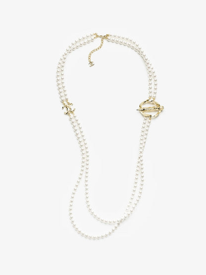 [⭐Mova]25K Pencil Double C Double-Layer Pearl Sweater Chain