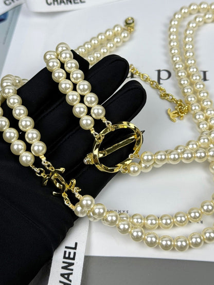 [⭐Mova]25K Pencil Double C Double-Layer Pearl Sweater Chain