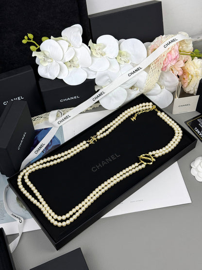 [⭐Mova]25K Pencil Double C Double-Layer Pearl Sweater Chain