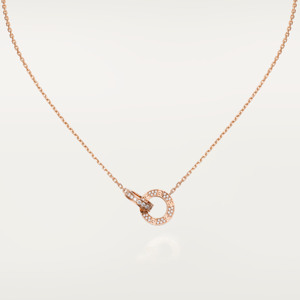 [⭐Mova]LOVE 7.6MM NECKLACE ROSE GOLD AND SILVER  FULL DIAMOND