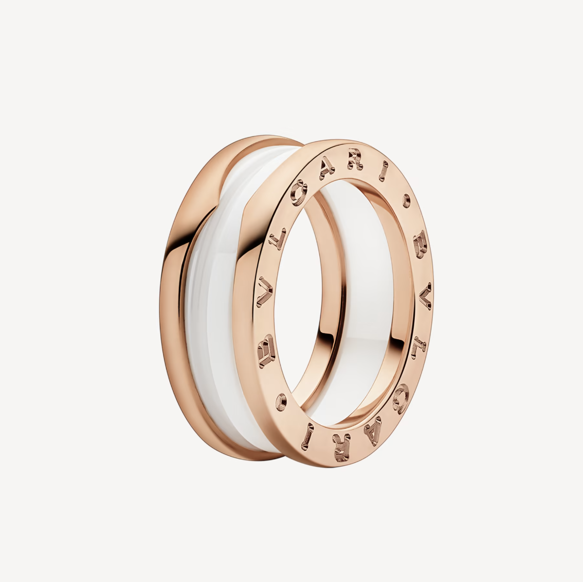 [⭐Mova]ZERO 1 TWO-BAND LOOPS AND WHITE CERAMIC SPIRAL PINK GOLD RING