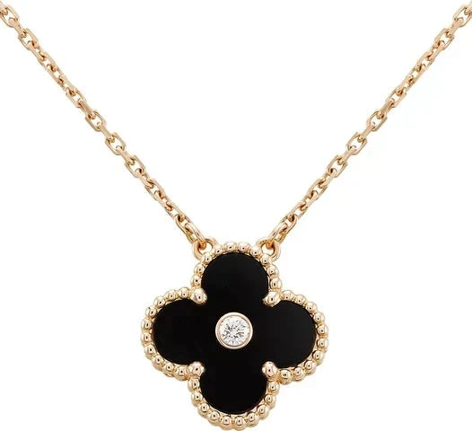 [⭐Mova]CLOVER 15MM DIAMOND ONYX NECKLACE