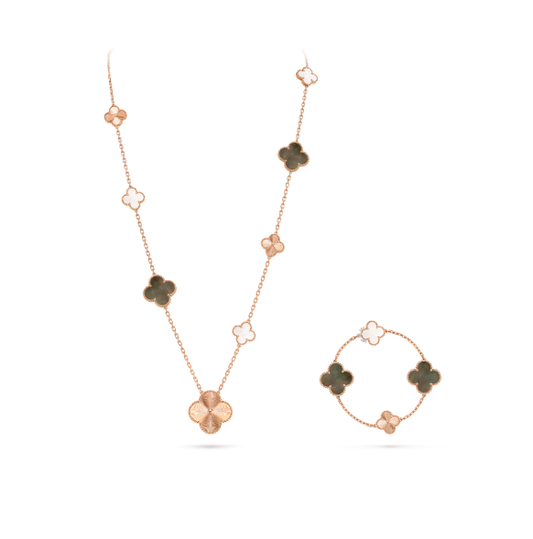 [⭐Mova]DETACHABLE CLOVER 15(11+4) FLOWER SILVER NECKLACE SET