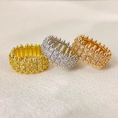 [⭐Mova]CLASH DOUBLE-ROW RIVET RING WITH DIAMOND SETTING