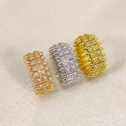 [⭐Mova]CLASH DOUBLE-ROW RIVET RING WITH DIAMOND SETTING