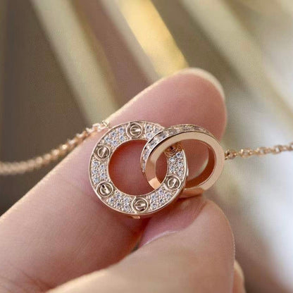 [⭐Mova]LOVE 7.6MM NECKLACE ROSE GOLD AND SILVER  FULL DIAMOND
