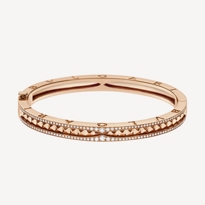 [⭐Mova]ZERO 1 SPIRAL AND PAVED DIAMOND PINK GOLD BRACELET