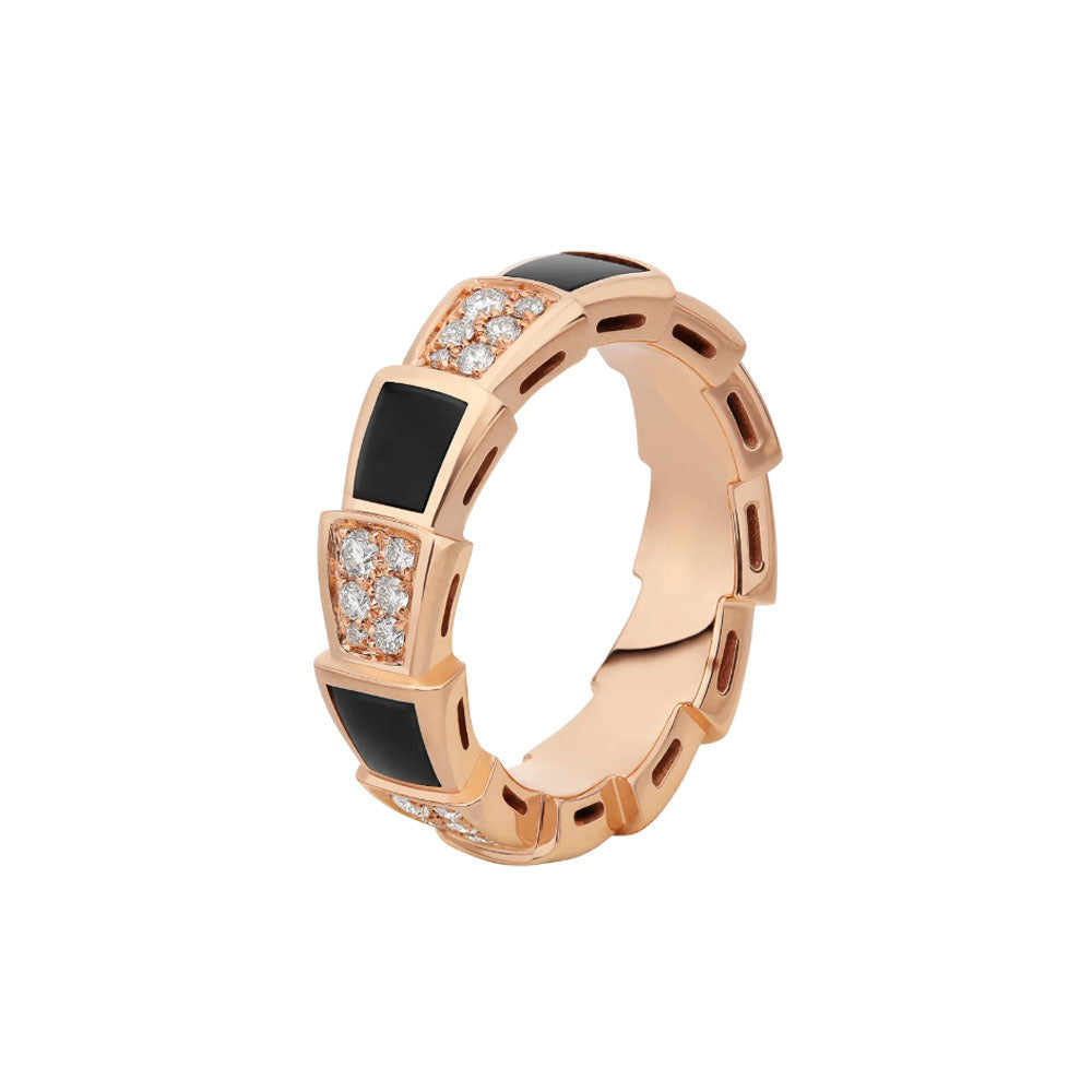 [⭐Mova]SERPENTI RING PINK GOLD BLACK MOP DIAMOND PAVED 4MM