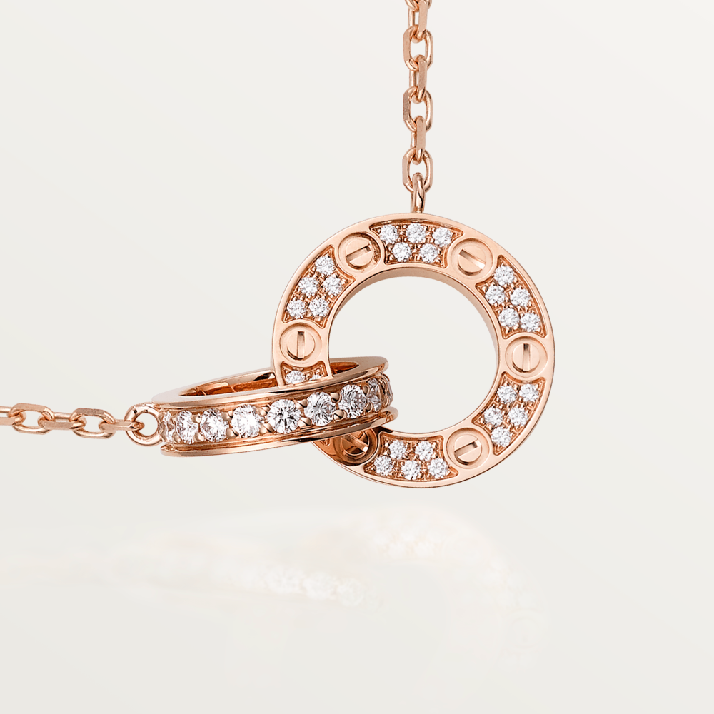 [⭐Mova]LOVE 7.6MM NECKLACE ROSE GOLD AND SILVER  FULL DIAMOND