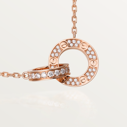 [⭐Mova]LOVE 7.6MM NECKLACE ROSE GOLD AND SILVER  FULL DIAMOND