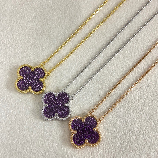 [⭐Mova]NEW 15MM PURPLE SAND-GOLD FOUR-LEAF CLOVER NECKLACE