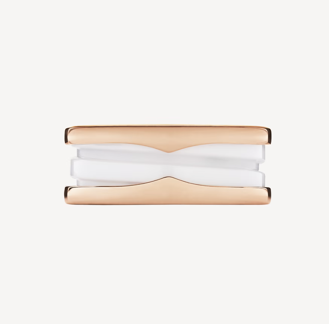 [⭐Mova]ZERO 1 TWO-BAND LOOPS AND WHITE CERAMIC SPIRAL PINK GOLD RING