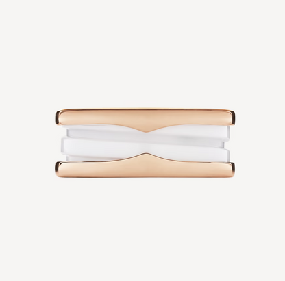 [⭐Mova]ZERO 1 TWO-BAND LOOPS AND WHITE CERAMIC SPIRAL PINK GOLD RING