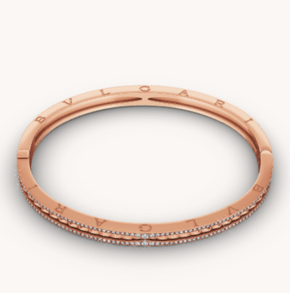 [⭐Mova]ZERO 1 SPIRAL AND PAVED DIAMOND PINK GOLD BRACELET
