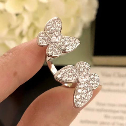 [⭐Mova]TWIN SILVER BUTTERFLY DIAMOND RING