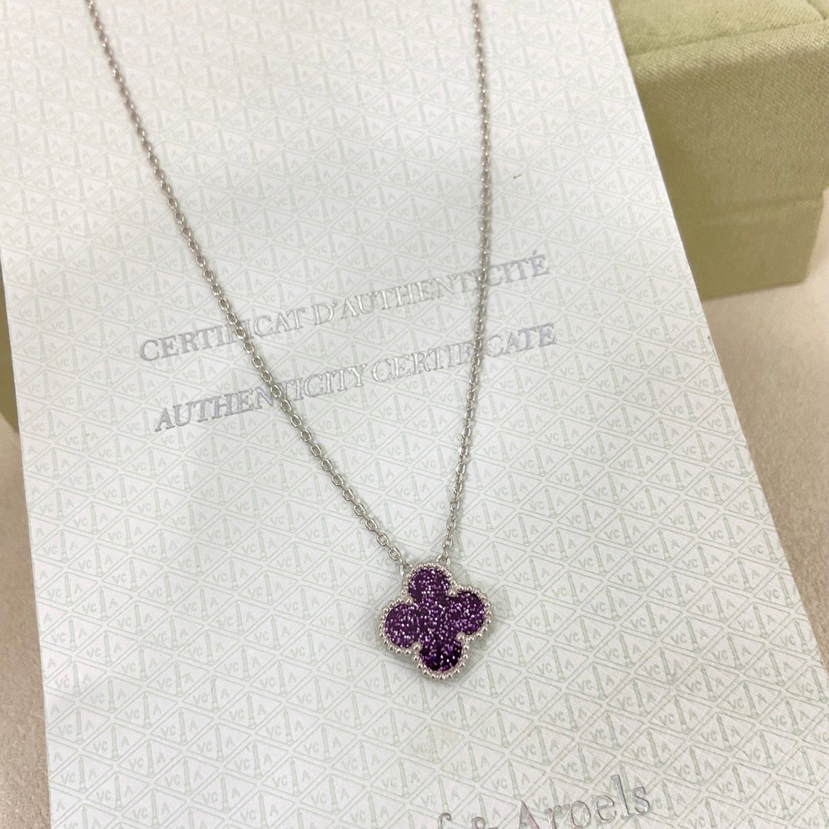 [⭐Mova]NEW 15MM PURPLE SAND-GOLD FOUR-LEAF CLOVER NECKLACE