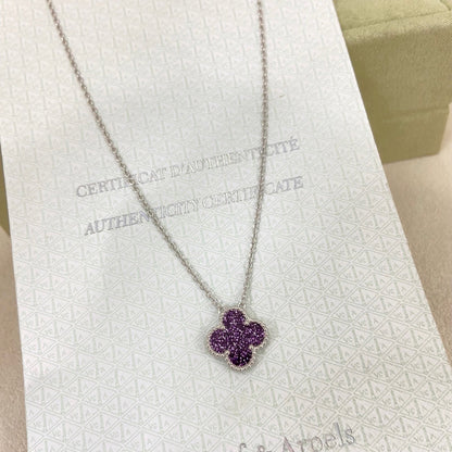 [⭐Mova]NEW 15MM PURPLE SAND-GOLD FOUR-LEAF CLOVER NECKLACE