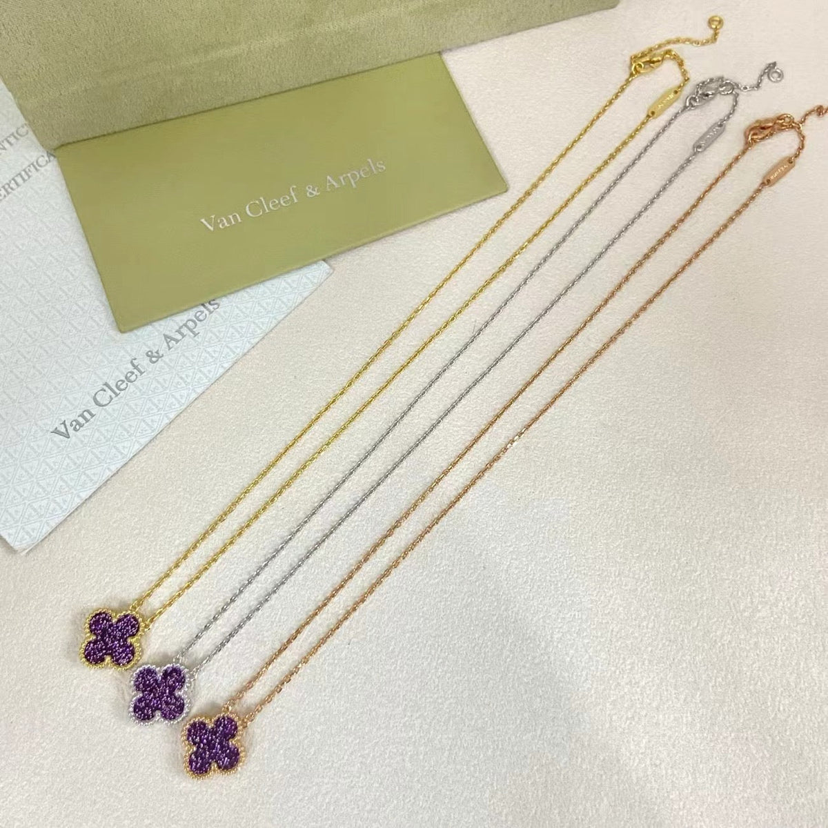 [⭐Mova]NEW 15MM PURPLE SAND-GOLD FOUR-LEAF CLOVER NECKLACE
