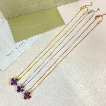 [⭐Mova]NEW 15MM PURPLE SAND-GOLD FOUR-LEAF CLOVER NECKLACE