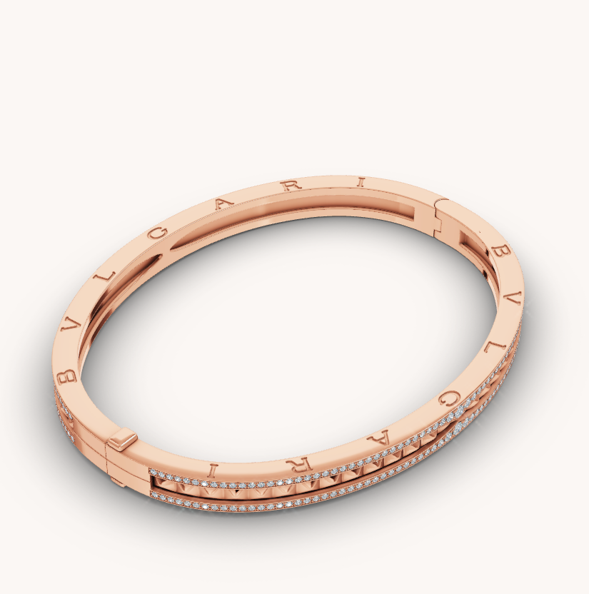 [⭐Mova]ZERO 1 SPIRAL AND PAVED DIAMOND PINK GOLD BRACELET
