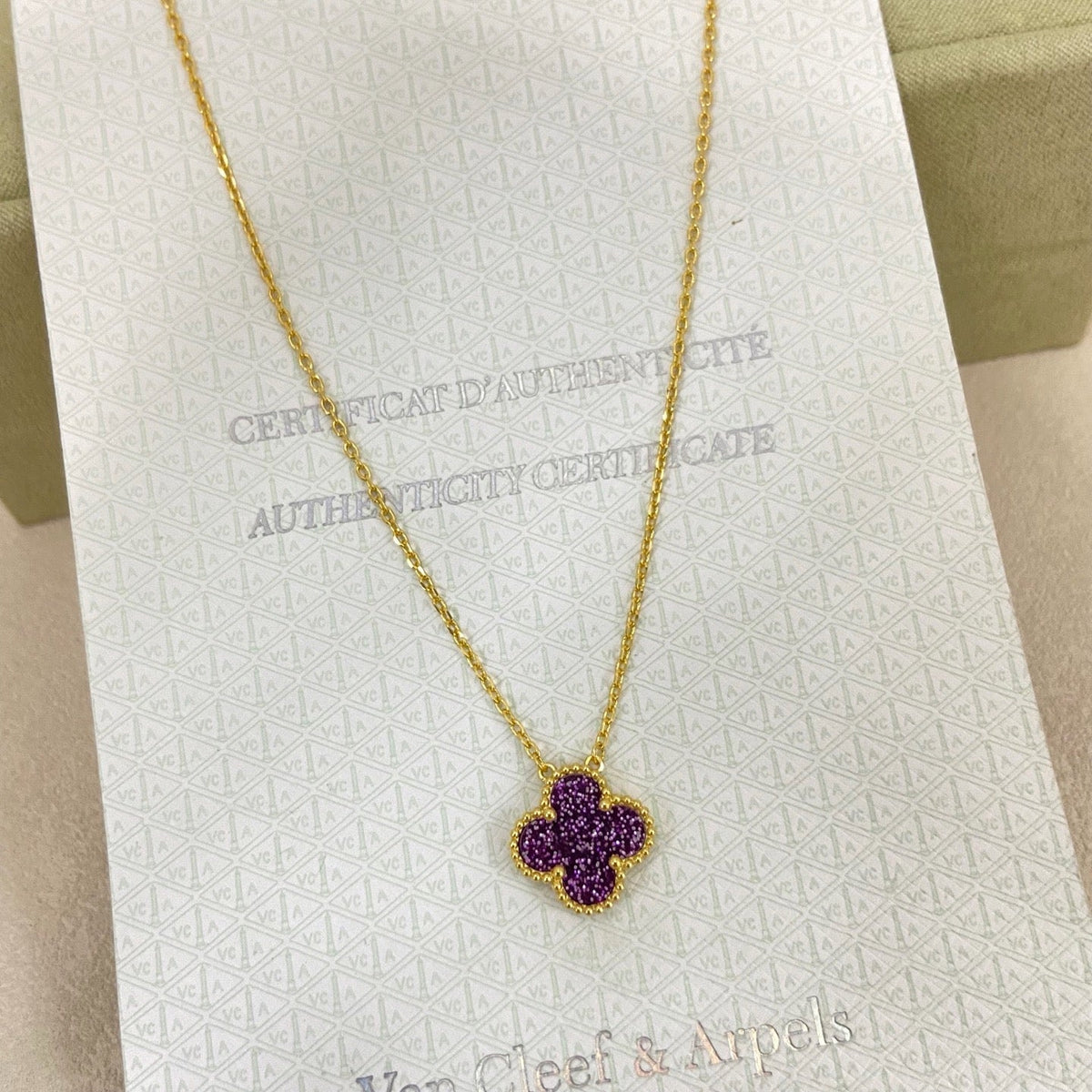 [⭐Mova]NEW 15MM PURPLE SAND-GOLD FOUR-LEAF CLOVER NECKLACE