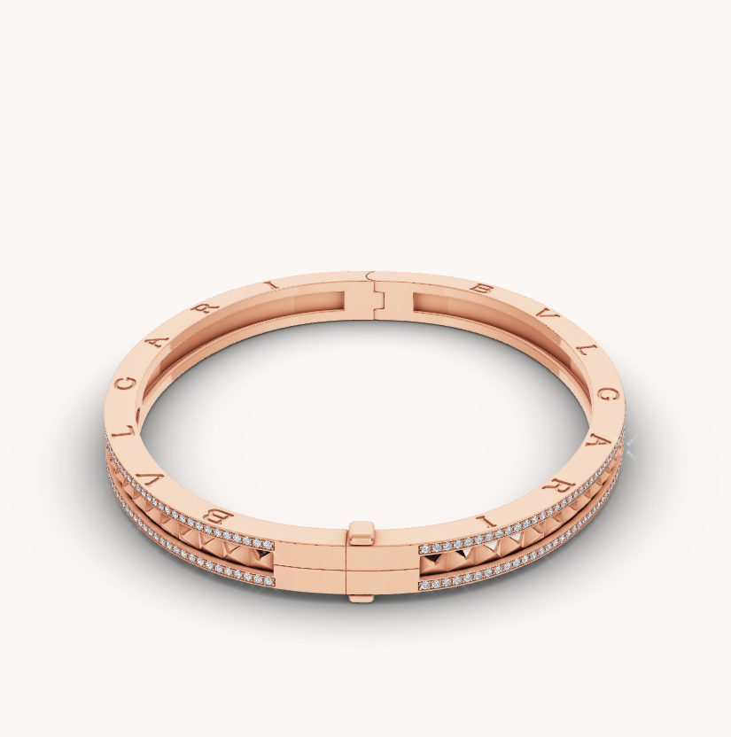 [⭐Mova]ZERO 1 SPIRAL AND PAVED DIAMOND PINK GOLD BRACELET