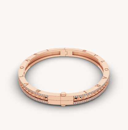 [⭐Mova]ZERO 1 SPIRAL AND PAVED DIAMOND PINK GOLD BRACELET